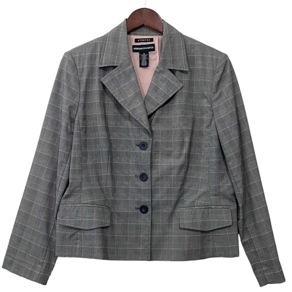 Norton Mcnaughton Notch Lapel Plaid Career Wear Three Button Blazer Size 14